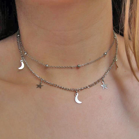 Star Moon Choker For Women Bead Choker Necklace