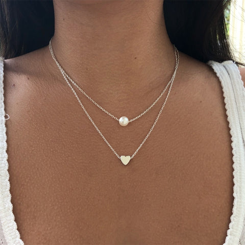 Pearl Heart Double layer chain necklace