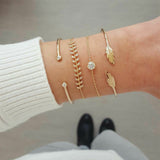 Crystal Leaves Geometric Chain Gold Bracelet Set