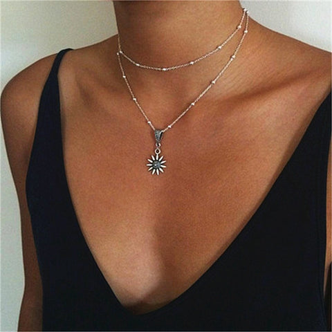 Sunflower Silver Chain Choker Women Necklaces