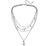 Five Pointed Multilayer Female Necklace Color Stone Silver Choker