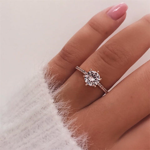 Engagement Ring 6 Claws Design White Zircon Female Rings