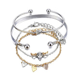 Head Knotted Heart Chain Opening Bracelet Set